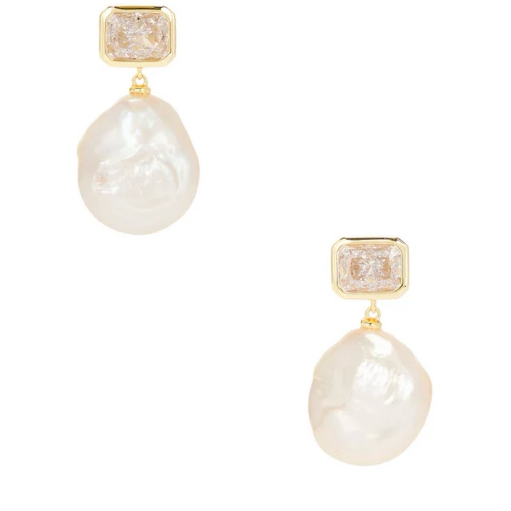 Shashi emerald baguette freshwater pearl earrings